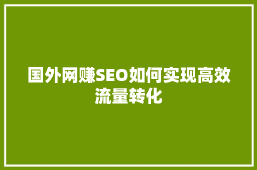 国外网赚SEO如何实现高效流量转化