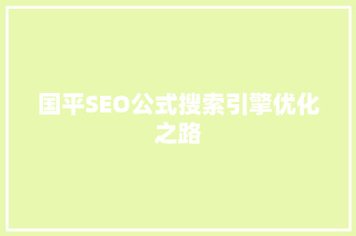 国平SEO公式搜索引擎优化之路