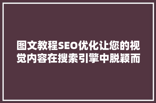 图文教程SEO优化让您的视觉内容在搜索引擎中脱颖而出