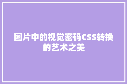 图片中的视觉密码CSS转换的艺术之美