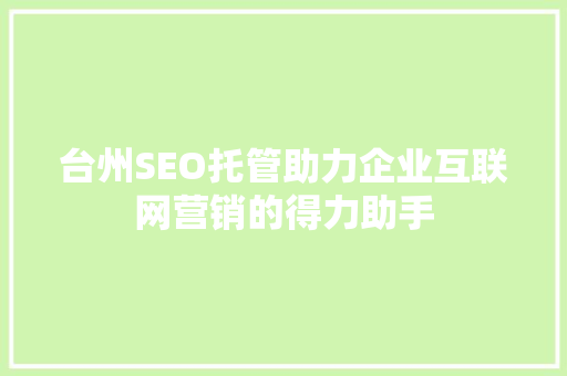 台州SEO托管助力企业互联网营销的得力助手