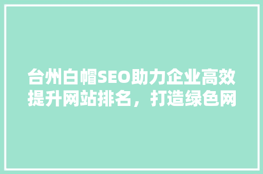 台州白帽SEO助力企业高效提升网站排名，打造绿色网络环境