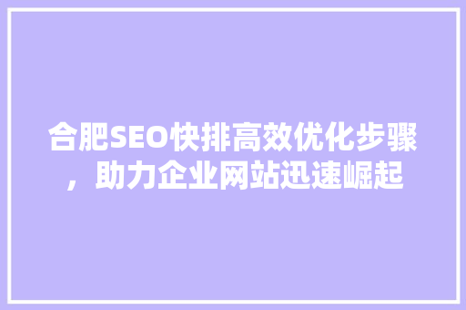 合肥SEO快排高效优化步骤，助力企业网站迅速崛起