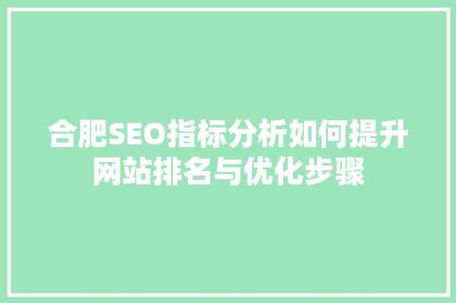 合肥SEO指标分析如何提升网站排名与优化步骤