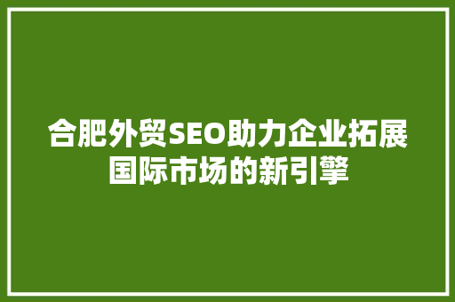 合肥外贸SEO助力企业拓展国际市场的新引擎