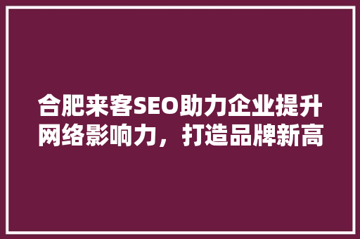 合肥来客SEO助力企业提升网络影响力，打造品牌新高度