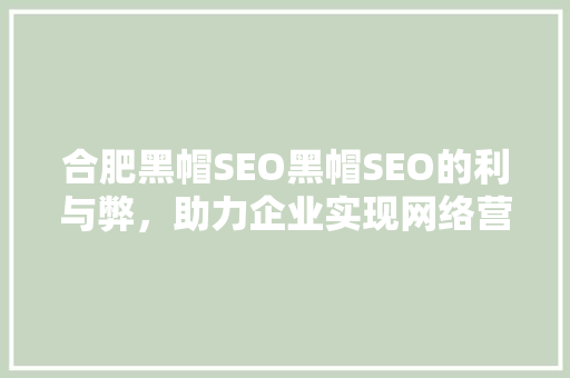 合肥黑帽SEO黑帽SEO的利与弊，助力企业实现网络营销新突破