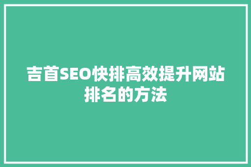 吉首SEO快排高效提升网站排名的方法