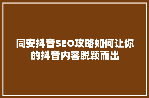 同安抖音SEO攻略如何让你的抖音内容脱颖而出