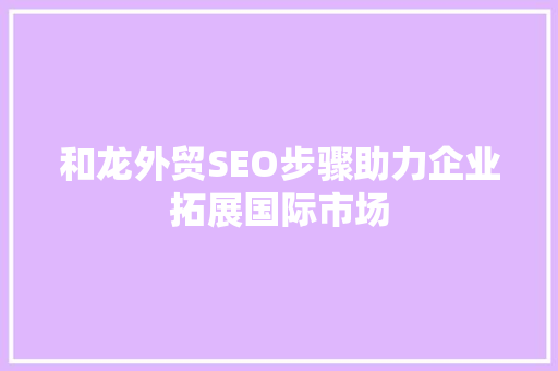 和龙外贸SEO步骤助力企业拓展国际市场