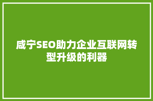 咸宁SEO助力企业互联网转型升级的利器