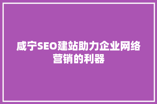 咸宁SEO建站助力企业网络营销的利器