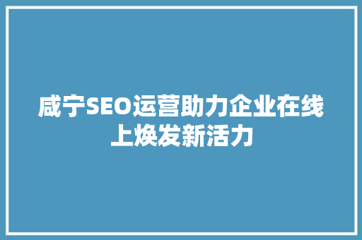 咸宁SEO运营助力企业在线上焕发新活力