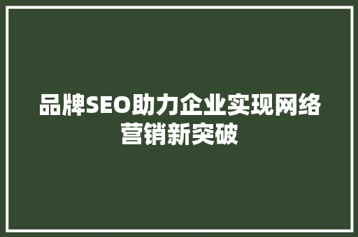 品牌SEO助力企业实现网络营销新突破