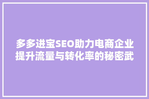 多多进宝SEO助力电商企业提升流量与转化率的秘密武器