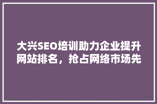 大兴SEO培训助力企业提升网站排名，抢占网络市场先机