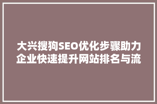 大兴搜狗SEO优化步骤助力企业快速提升网站排名与流量