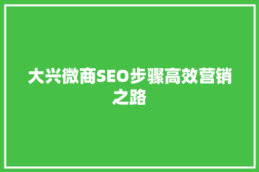 大兴微商SEO步骤高效营销之路