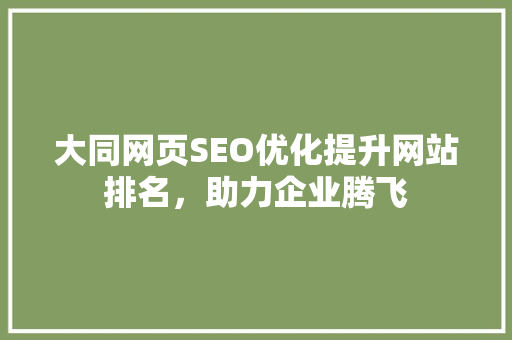 大同网页SEO优化提升网站排名，助力企业腾飞