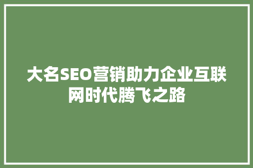 大名SEO营销助力企业互联网时代腾飞之路