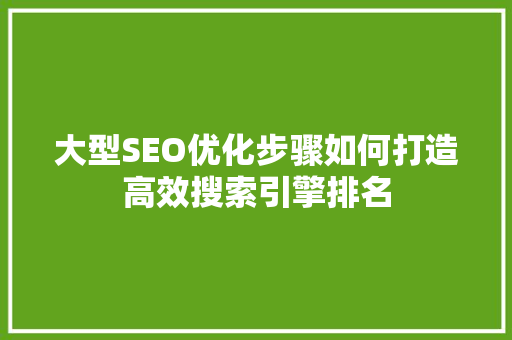 大型SEO优化步骤如何打造高效搜索引擎排名