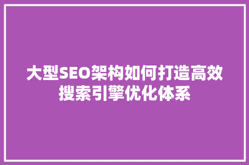 大型SEO架构如何打造高效搜索引擎优化体系