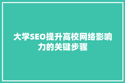 大学SEO提升高校网络影响力的关键步骤