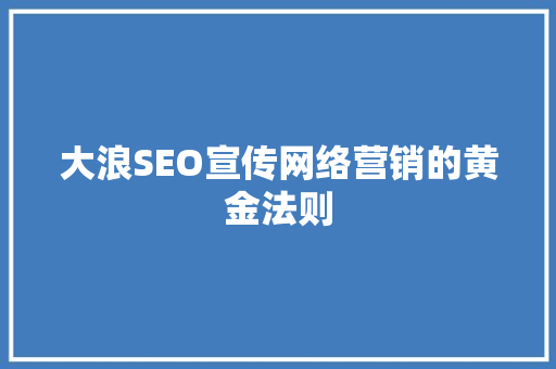 大浪SEO宣传网络营销的黄金法则