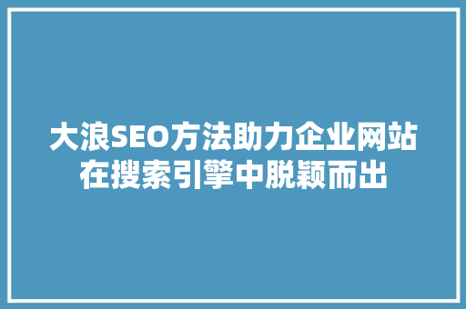 大浪SEO方法助力企业网站在搜索引擎中脱颖而出