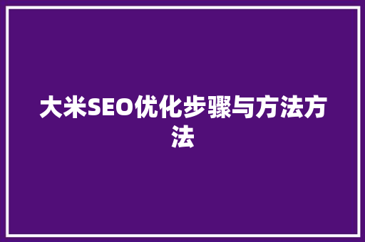 大米SEO优化步骤与方法方法