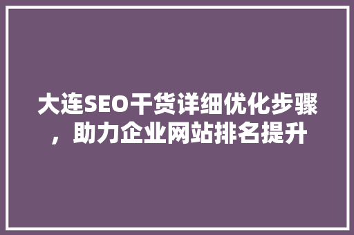 大连SEO干货详细优化步骤，助力企业网站排名提升