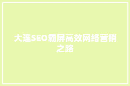 大连SEO霸屏高效网络营销之路