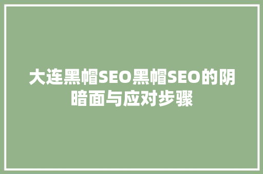 大连黑帽SEO黑帽SEO的阴暗面与应对步骤