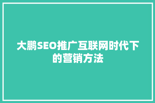 大鹏SEO推广互联网时代下的营销方法