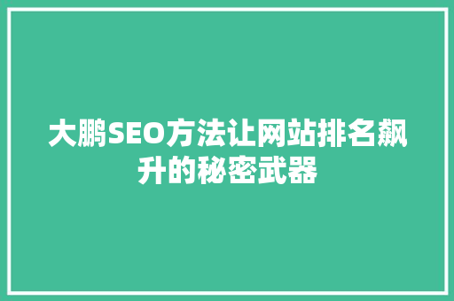 大鹏SEO方法让网站排名飙升的秘密武器