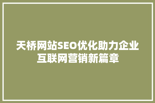 天桥网站SEO优化助力企业互联网营销新篇章