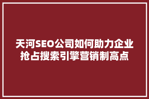 天河SEO公司如何助力企业抢占搜索引擎营销制高点