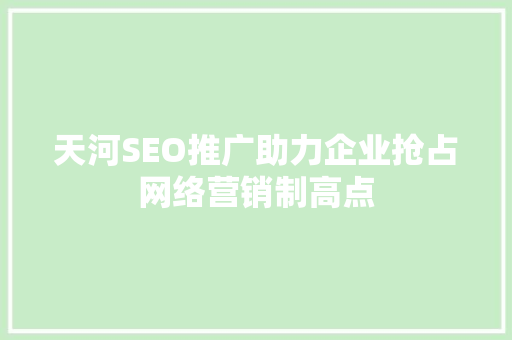 天河SEO推广助力企业抢占网络营销制高点