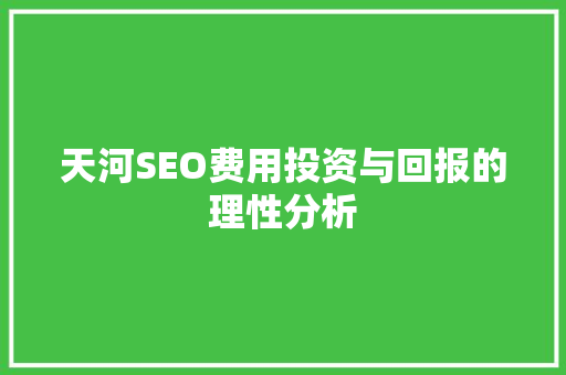 天河SEO费用投资与回报的理性分析