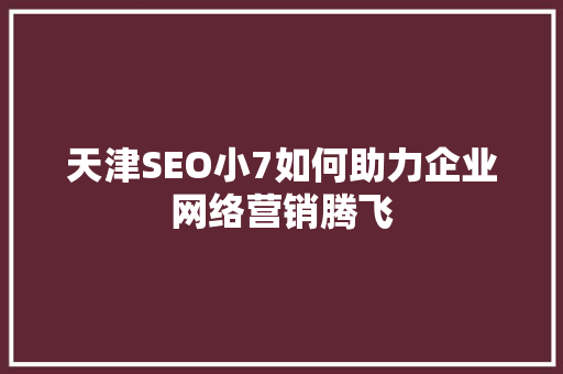 天津SEO小7如何助力企业网络营销腾飞