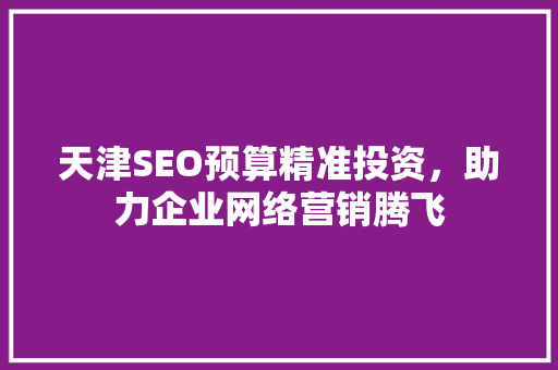 天津SEO预算精准投资，助力企业网络营销腾飞