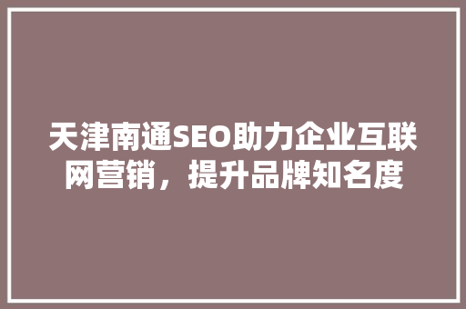 天津南通SEO助力企业互联网营销，提升品牌知名度