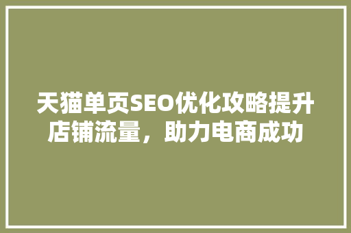 天猫单页SEO优化攻略提升店铺流量，助力电商成功