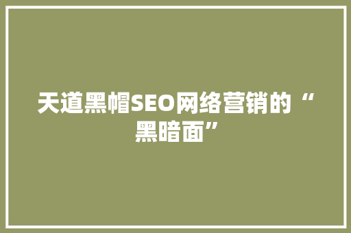 天道黑帽SEO网络营销的“黑暗面”