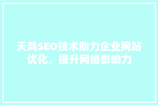 天鸿SEO技术助力企业网站优化，提升网络影响力