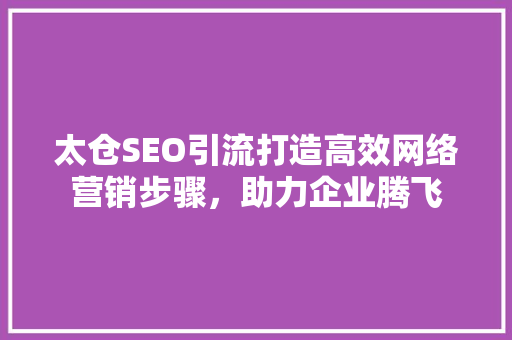 太仓SEO引流打造高效网络营销步骤，助力企业腾飞