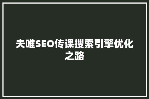 夫唯SEO传课搜索引擎优化之路