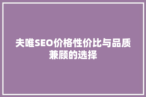 夫唯SEO价格性价比与品质兼顾的选择