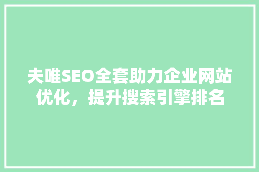 夫唯SEO全套助力企业网站优化，提升搜索引擎排名