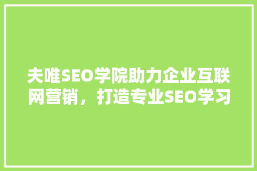 夫唯SEO学院助力企业互联网营销，打造专业SEO学习平台